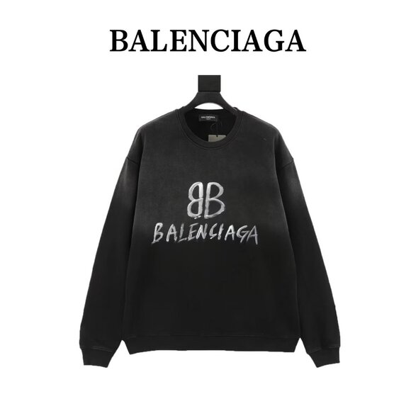 Balenciaga gradient washed damaged hand-painted cursive lettering sweatshirt - Picture 2 of 9